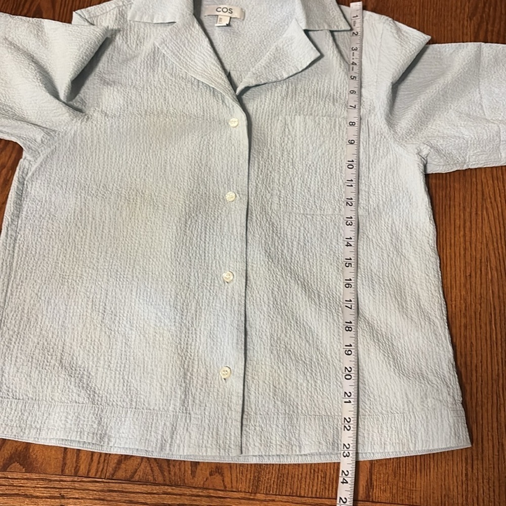 COS camp collar textured button up shirt short sleeve Light Blue Textured relax - Picture 15 of 16